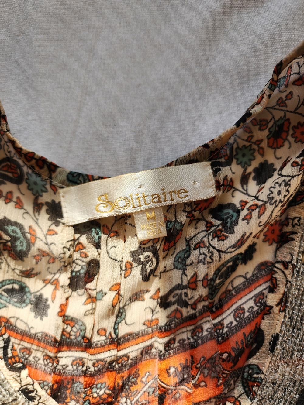 Solitaire Medium Grey Patterned Ruffled Sheer Top - Picture 2 of 5